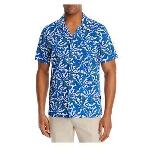 John Varvatos Mens Blue Printed Button Down Casual Shirt L